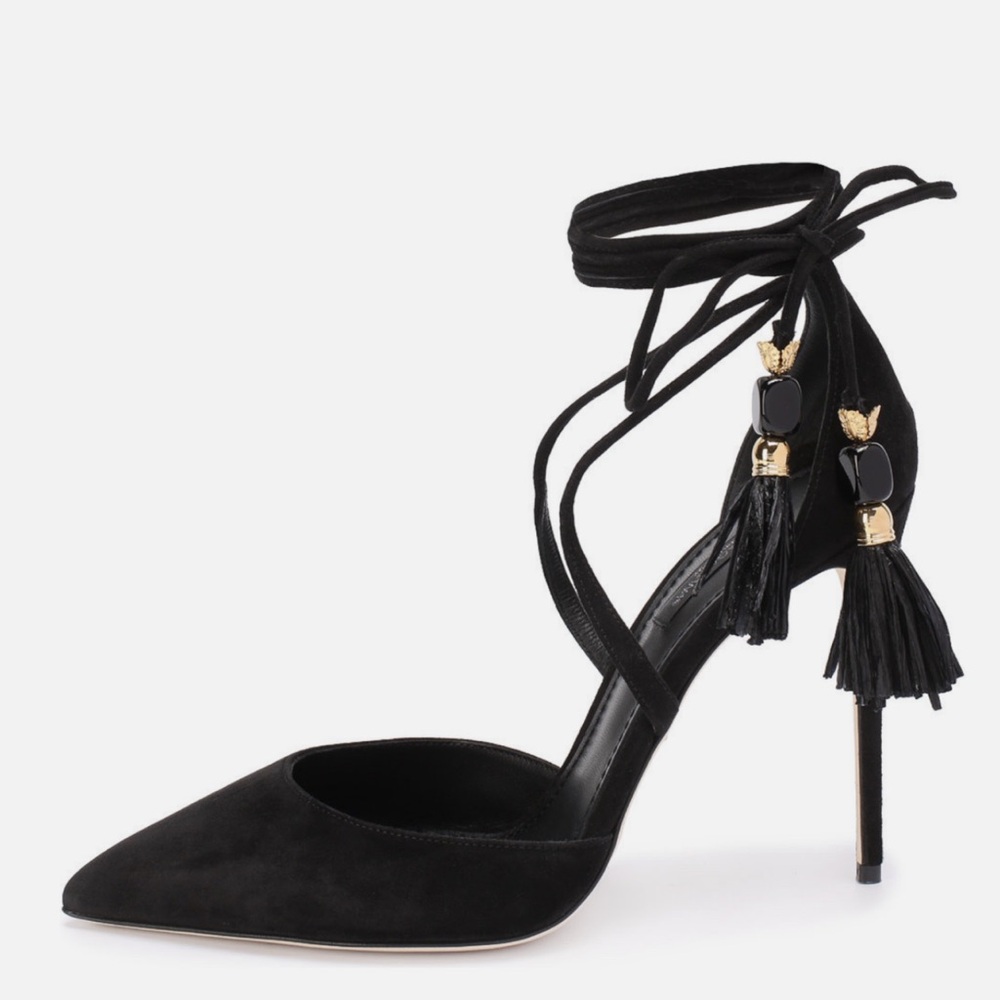 Dolce & Gabbana Black Heels with Tassels and Ankle Strap - Picture 4 of 16